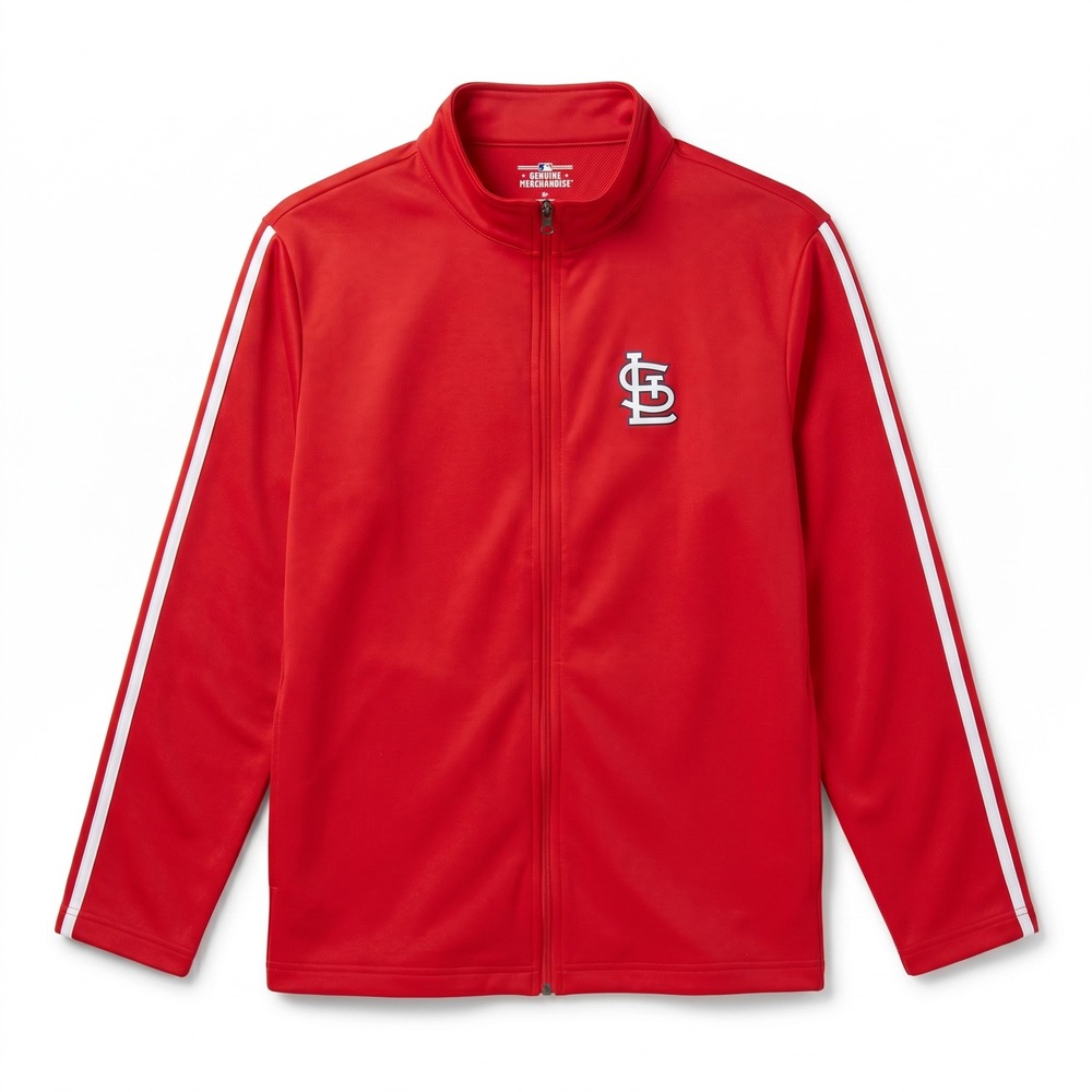 MLB‎ St. Louis Cardinals Track Jacket Mens Large Red Excellent Full Zip Striped